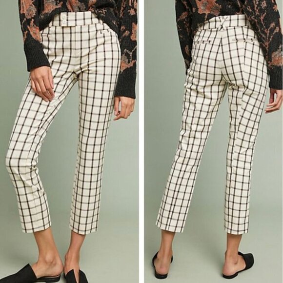 ANTHROPOLOGIE The Essential Slim Pant Check Plaid Windowpane 2T TALL LONG Inseam - Picture 1 of 9